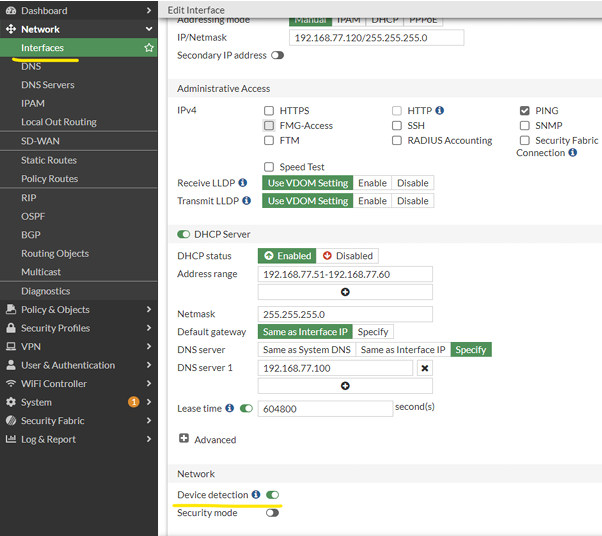 FortiGate Device Detection Ayarları
