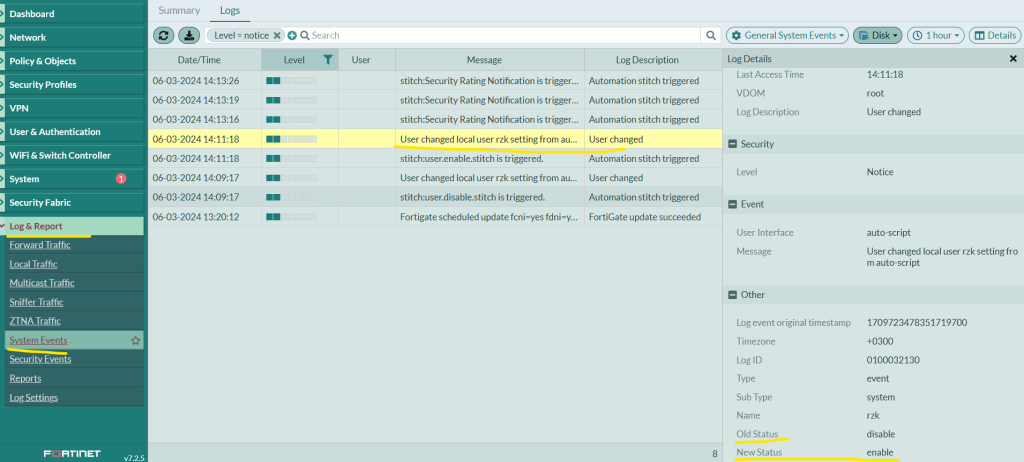 enable user log