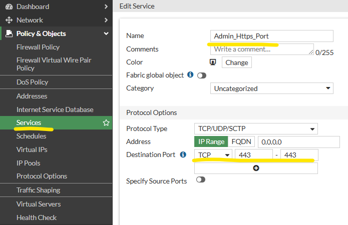admin https-port service