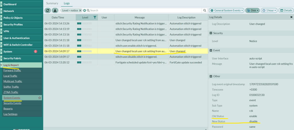 disable user log