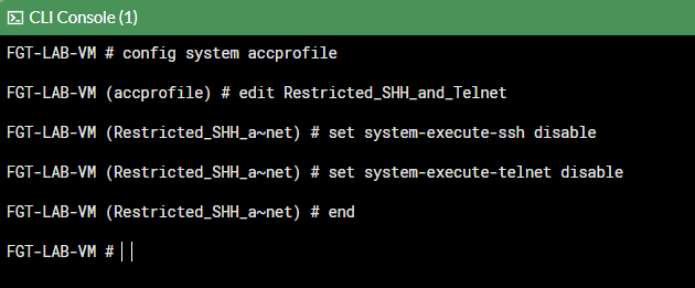 fortigate ssh ve telnet disable