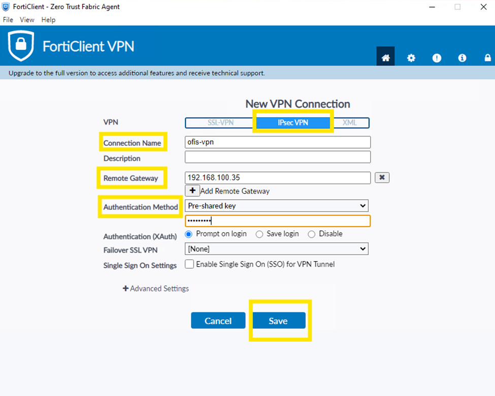 forticlient ipsec settings