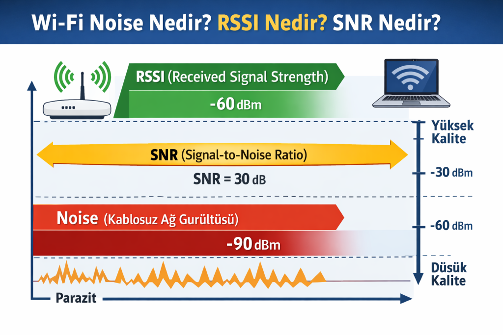 Wi-Fi noise, RSSI ve SNR nedir ve sinyal kalitesini nasıl etkiler?